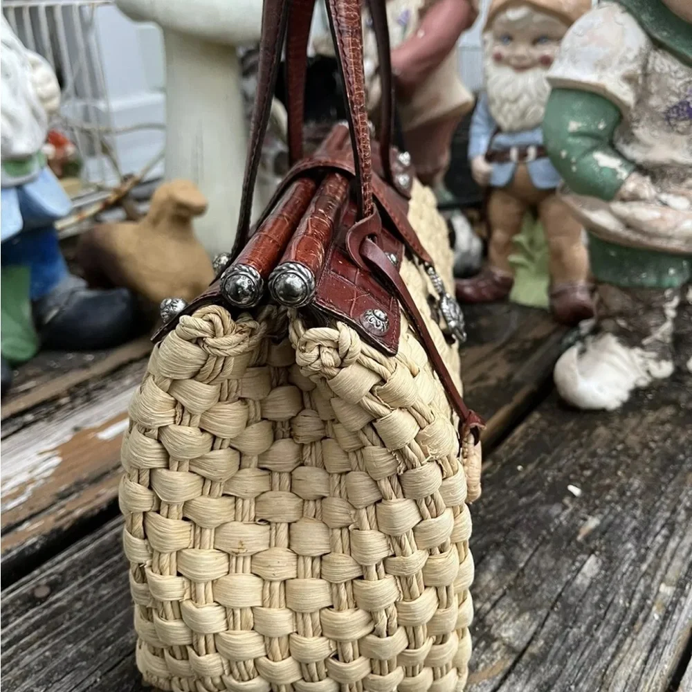 Brighton Woven Ruth Purse Bag Straw Wicker Natural Leather Trim Dr. Doctor Tote